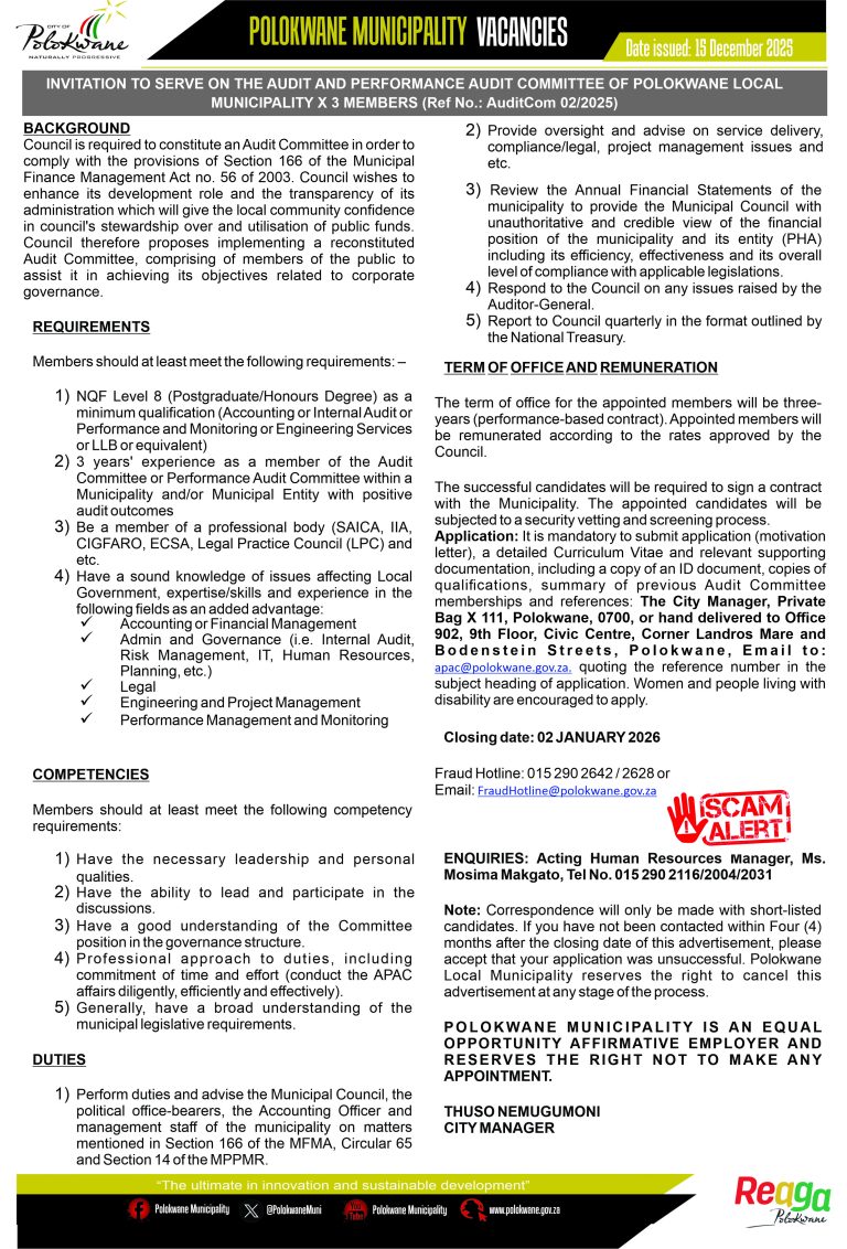 Public Notice – INVITATION TO SERVE ON THE AUDIT AND PERFORMANCE AUDIT ...