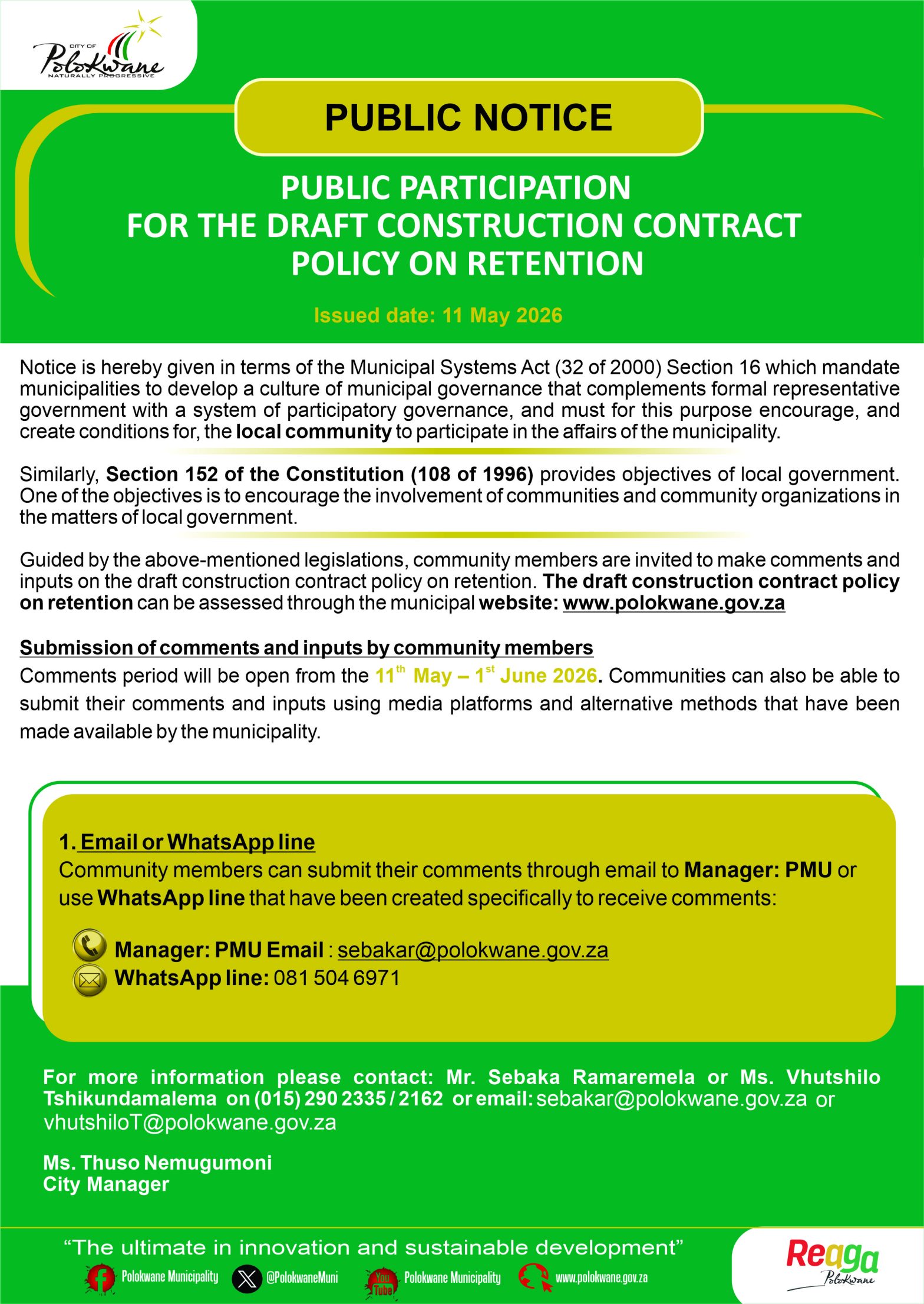 Public Notice – Public Participation for the draft construstion ...